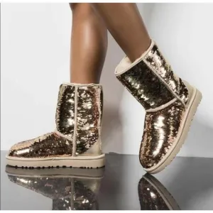 UGG Australia Gold Sequin Short Sparkle Boots 8