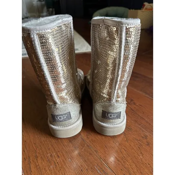 UGG Australia Gold Sequin Short Sparkle Boots 8