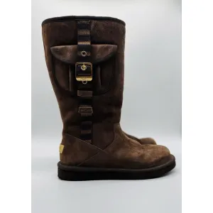 UGG Australia Women’s Brown Suede Cargo Tall Zip Sheepskin Boots SIZE 8