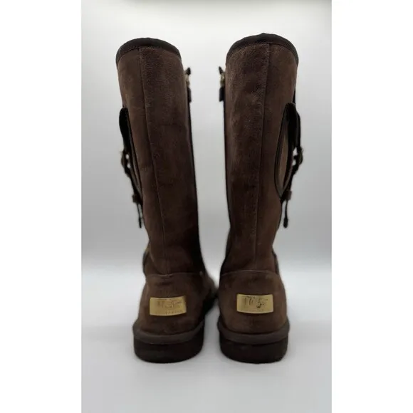 UGG Australia Women’s Brown Suede Cargo Tall Zip Sheepskin Boots SIZE 8