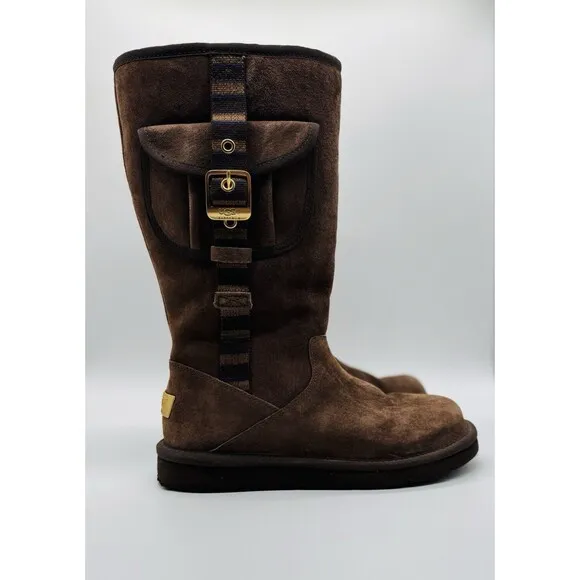UGG Australia Women’s Brown Suede Cargo Tall Zip Sheepskin Boots SIZE 8