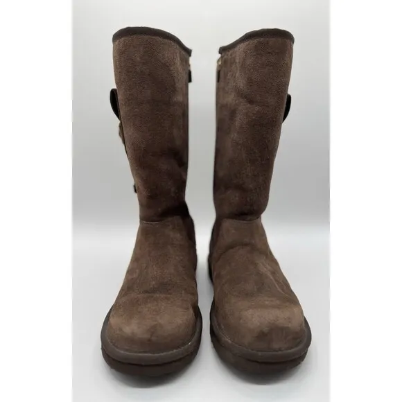 UGG Australia Women’s Brown Suede Cargo Tall Zip Sheepskin Boots SIZE 8
