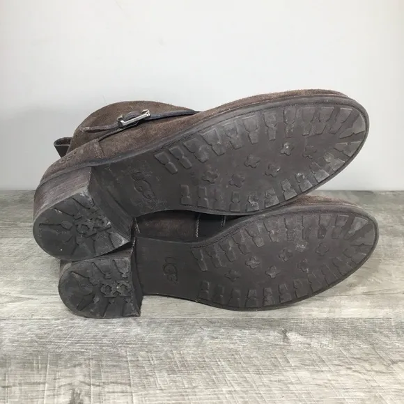 UGG Australia Wright Belted Suede Ankle Harness Shearling Boots 1014184 Size 9