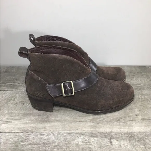 UGG Australia Wright Belted Suede Ankle Harness Shearling Boots 1014184 Size 9