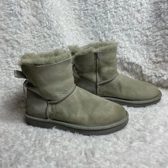 Ugg Baley short boots leather gray suede short boots with sheep skin lin…