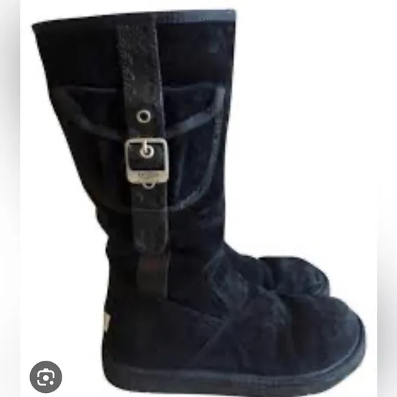 UGG Black Suede Zip Up Tall Boots size 5