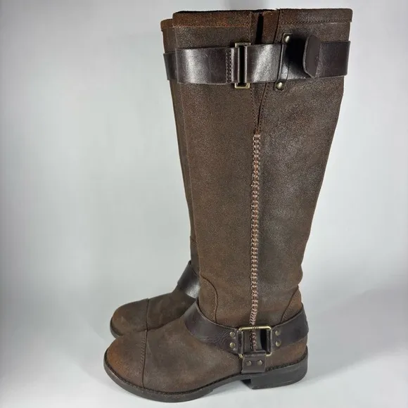 Ugg Boots Womens 5.5 Suede Tall Boot Harness Sheepskin Equestrian Travel Winter
