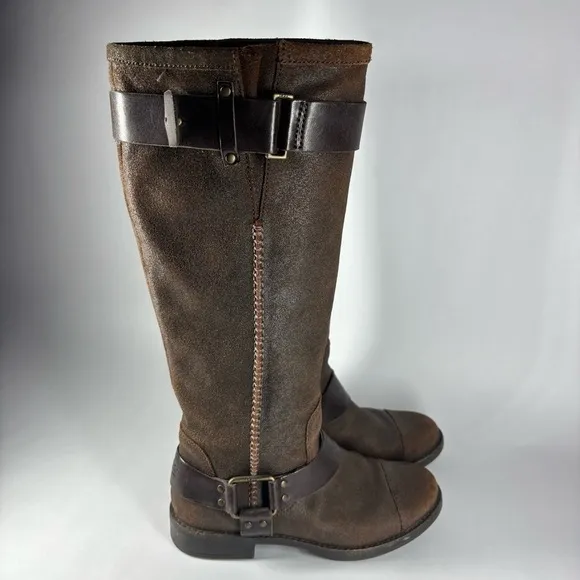 Ugg Boots Womens 5.5 Suede Tall Boot Harness Sheepskin Equestrian Travel Winter