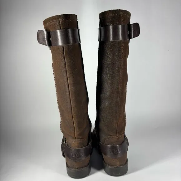 Ugg Boots Womens 5.5 Suede Tall Boot Harness Sheepskin Equestrian Travel Winter