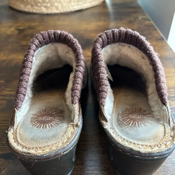 Ugg Brown Gael Wool Lined Leather Slip-on Clog Mules Size US 7 EU 38