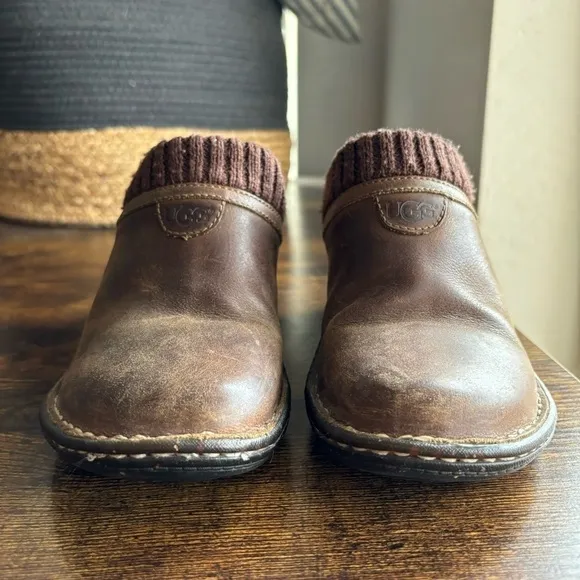 Ugg Brown Gael Wool Lined Leather Slip-on Clog Mules Size US 7 EU 38