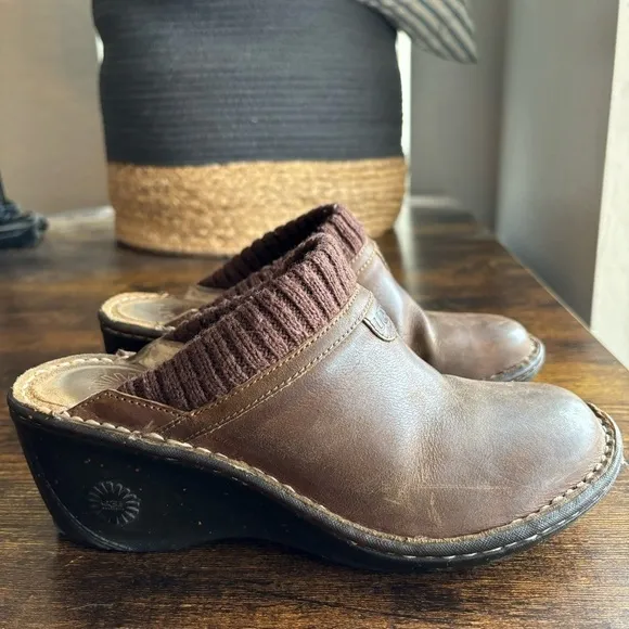 Ugg Brown Gael Wool Lined Leather Slip-on Clog Mules Size US 7 EU 38