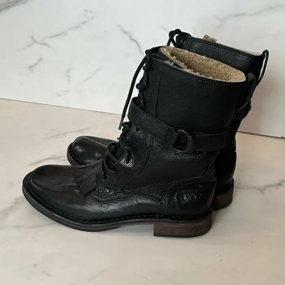 UGG Brown Leather Jena Military Combat Boots Size 6