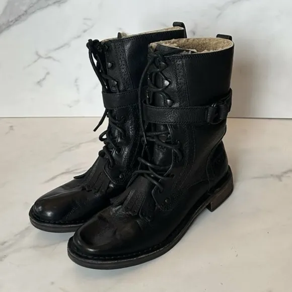 UGG Brown Leather Jena Military Combat Boots Size 6