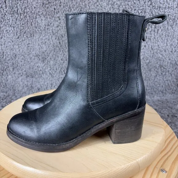 Ugg Camden Chelsea Boot Women Size 6.5 Leather Black Pull On Stacked Heel Bootie