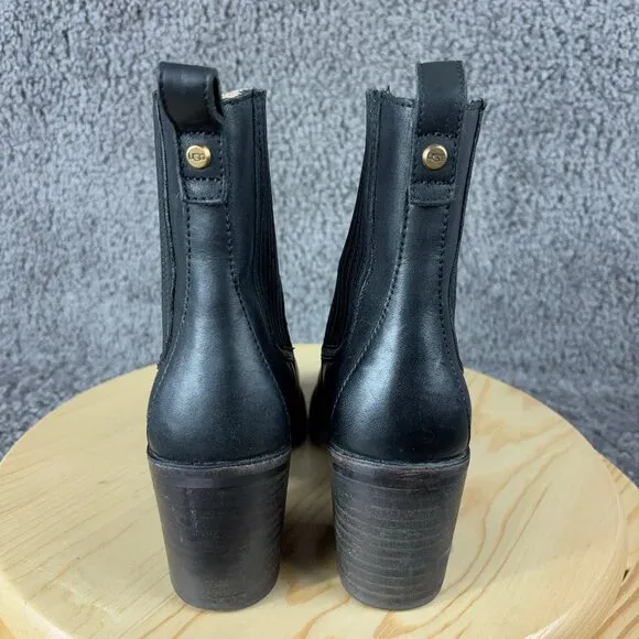 Ugg Camden Chelsea Boot Women Size 6.5 Leather Black Pull On Stacked Heel Bootie