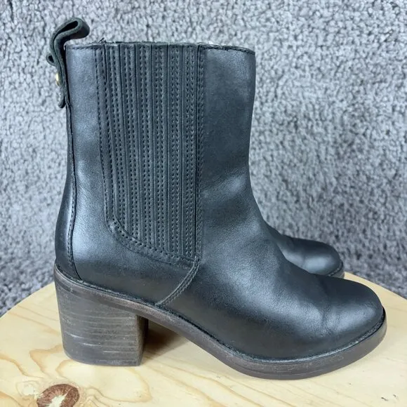 Ugg Camden Chelsea Boot Women Size 6.5 Leather Black Pull On Stacked Heel Bootie
