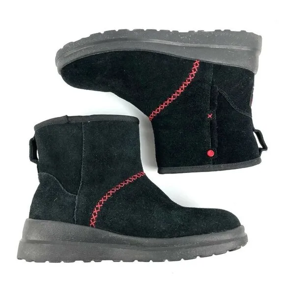Ugg Classic Mini Boots I Love Heart Kisses 6 Black Suede
