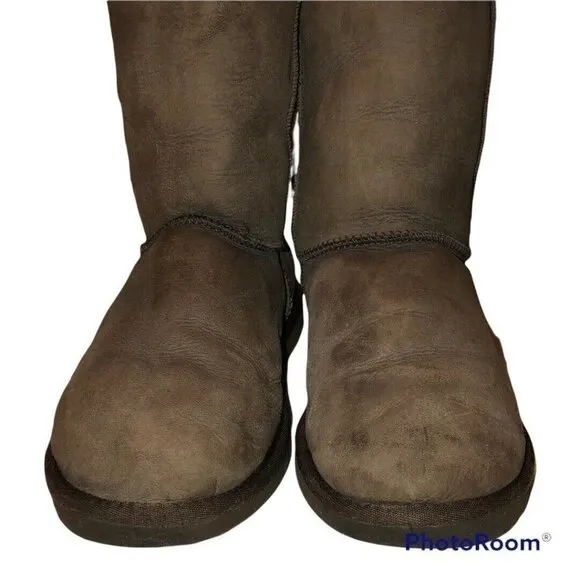 UGG Classic Short 5825 Womens Chocolate Brown Suede Fur Boots Size 9