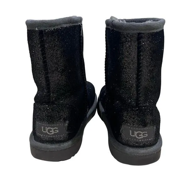 UGG Classic Short Black Glitter Boots 1123663K Girls Kids Size 13 EU 31 Winter