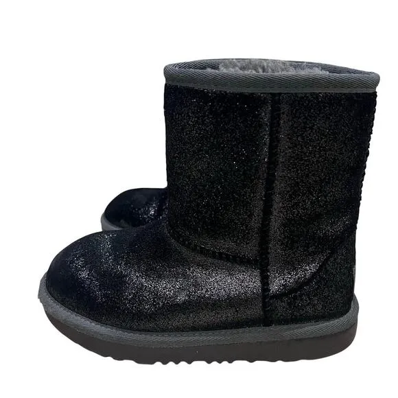 UGG Classic Short Black Glitter Boots 1123663K Girls Kids Size 13 EU 31 Winter