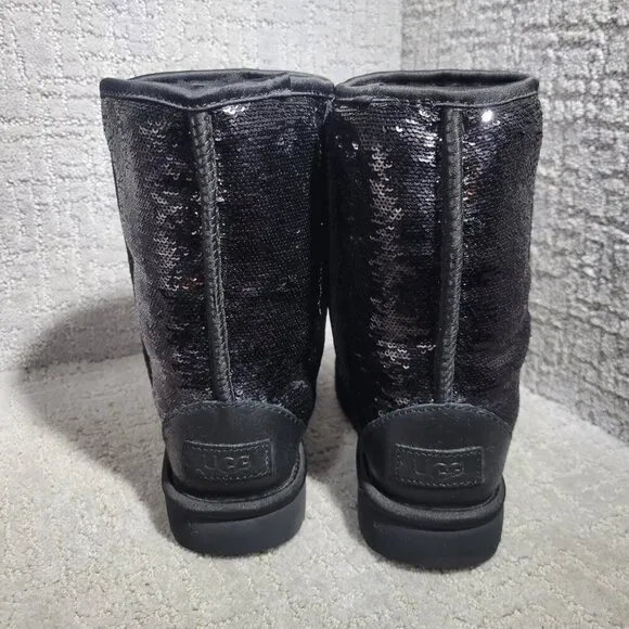 UGG Classic Short Cosmos Sequin Women's Size 7 US Black Gunmetal Shearling Boots