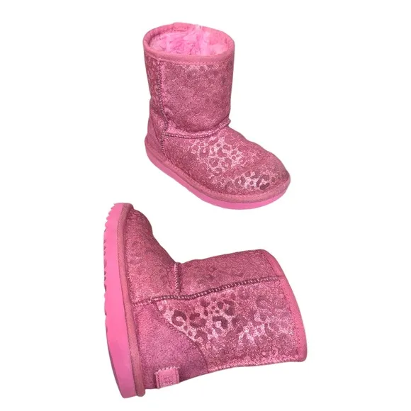 UGG classic short PINK Leopard suede boots girl’s size 12