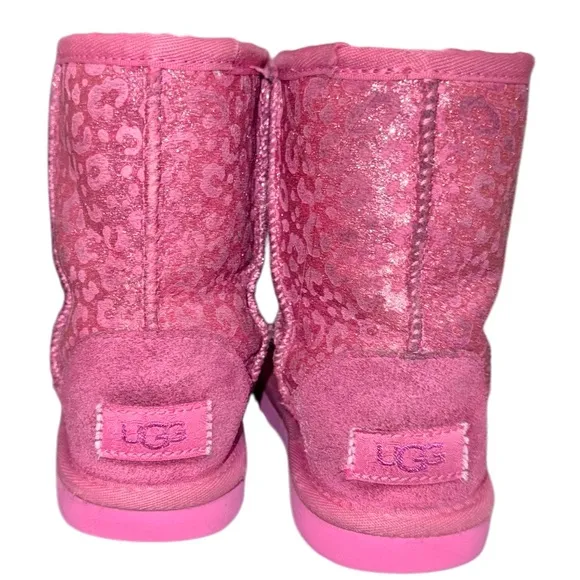 UGG classic short PINK Leopard suede boots girl’s size 12