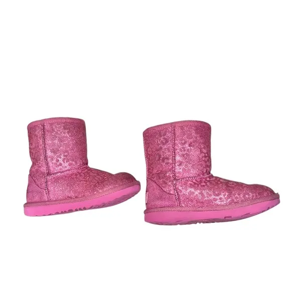 UGG classic short PINK Leopard suede boots girl’s size 12
