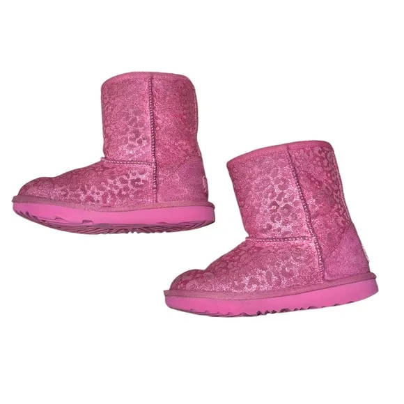 UGG classic short PINK Leopard suede boots girl’s size 12