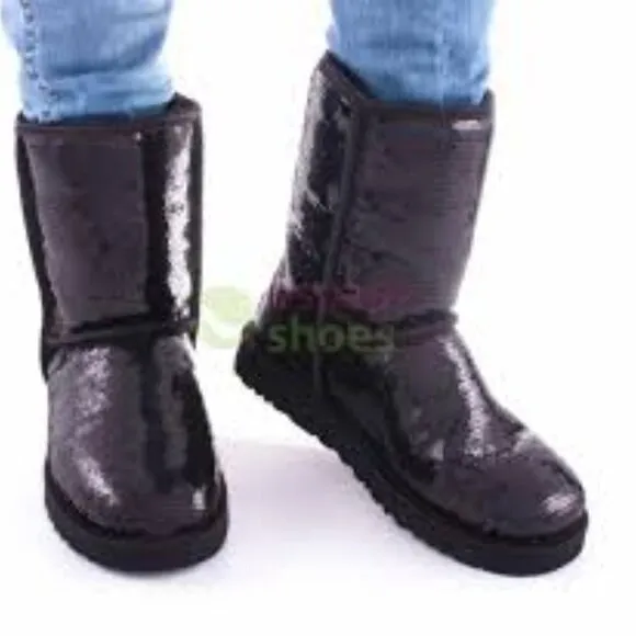 UGG  Classic Short  Sequined Sparkles Kids  Boots Size 4