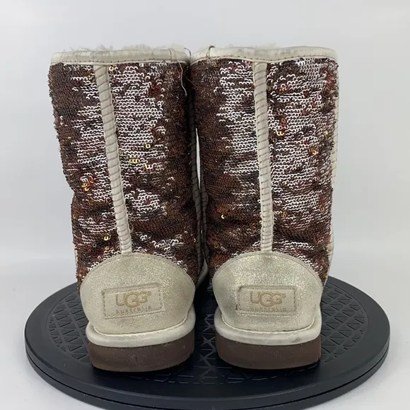 Ugg Classic Short Sparkles 3353 Reversible Sequin Boots Copper Women's Size  6