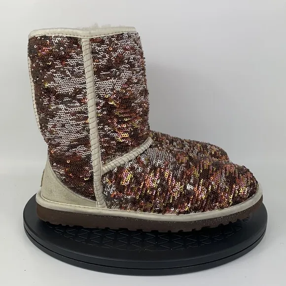 Ugg Classic Short Sparkles 3353 Reversible Sequin Boots Copper Women's Size  6