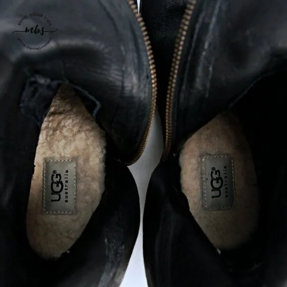 UGG Dayle Tall Distressed Leather Riding Boots Black Women 8