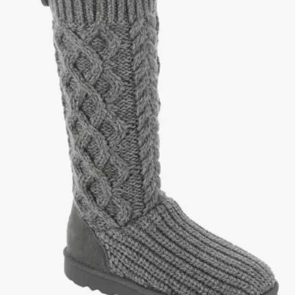 UGG Kids Girls Classic Cabled Knit Grey Sweater Boots Tall/Short Youth 1