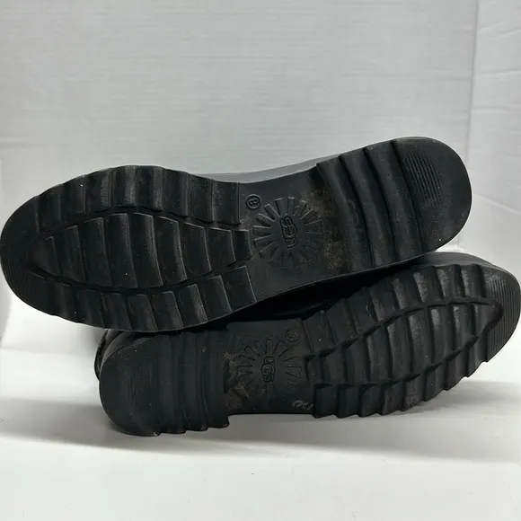 Ugg Madelyn Rain Boots 16&quot; Tall Lace Up Military Waterproof Boot Black Size 8