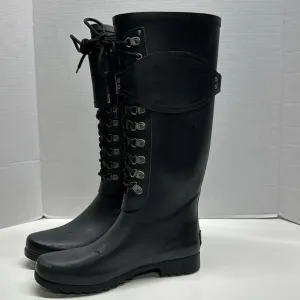 Ugg Madelyn Rain Boots 16&quot; Tall Lace Up Military Waterproof Boot Black Size 8