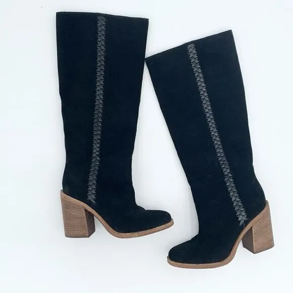 UGG Maeva tall heeled black suede leather boots braided details size 6.5