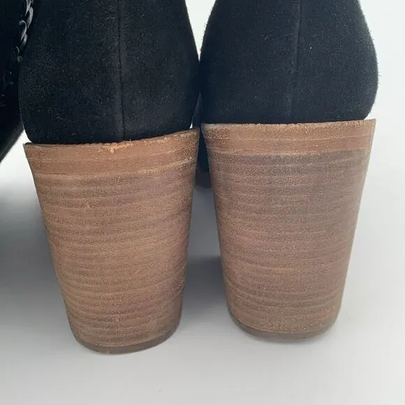 UGG Maeva tall heeled black suede leather boots braided details size 6.5