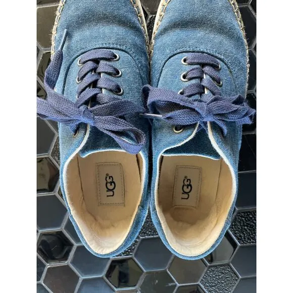 UGG Navy Canvas sneaker boat shoe EYEN II lace up women’s 7
