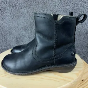 Ugg Neevah Boots Womens Size 6 Black Leather Shearling Sheepskin Lined Ankle