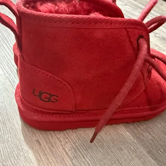UGG Red Suede Mini Lace-Up Boots, Size 2 (EU 33.5) comfy