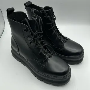 UGG SIDNEE BLACK WATERPROOF LEATHER COMBAT SHORT BOOTS*