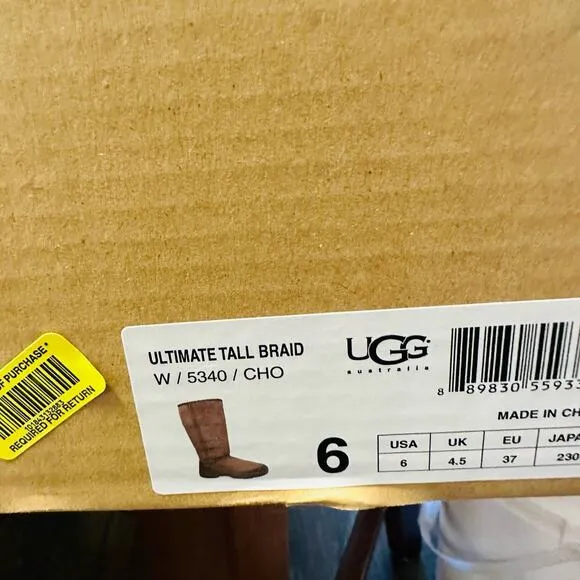 UGG Ultimate Tall Braided Back Chocolate Brown Suede Boots Size 6