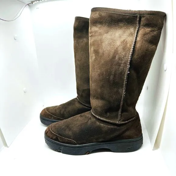 UGG Ultimate Tall Braided Back Chocolate Brown Suede Boots Size 6