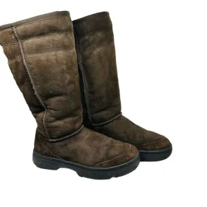 UGG Ultimate Tall Braided Back Chocolate Brown Suede Boots Size 6