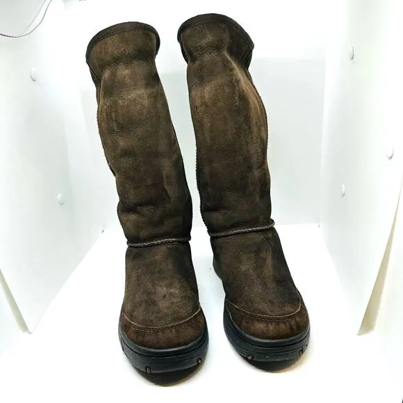 UGG Ultimate Tall Braided Back Chocolate Brown Suede Boots Size 6