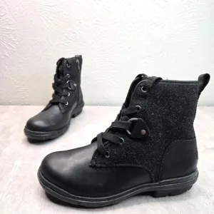 Ugg Waterproof Wool Combat Moto Boots Size 6.5 Black Leather Biker Booties