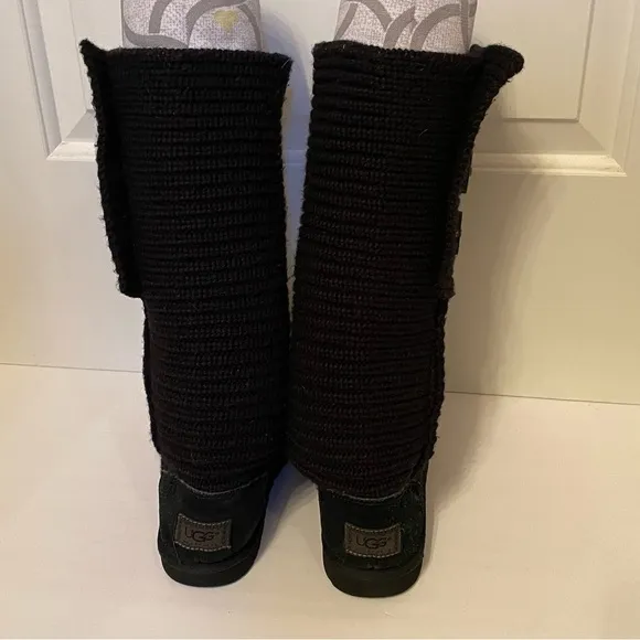 UGG WOMENS BOOTS BLACK CARDY TALL KNIT SIZE 6 WINTER SHOES