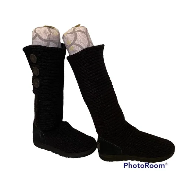 UGG WOMENS BOOTS BLACK CARDY TALL KNIT SIZE 6 WINTER SHOES